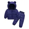 Hiver Enfants Vêtements Ensembles Bébé Garçon Chaud À Capuche Doudounes Pantalons Filles Garçons Snowsuit Manteaux Ski Costume 211025