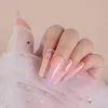 Falska naglar 24st / set Long Coffin Fake Nails Gradient Butterfly Design Ballerina Fasle med lim Full Cover Nail Tips Tryck på 220225