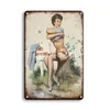 Vintage Sexy Pin up Girl Shower Poster Metal Painting Tin Sign Retro Man Cave wall Arts Poster Tin Plate Chic Bathroom Signs Home Bed Room Wall Decor size 30X20cm