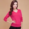 Solid Färg Mode Kvinnors Kort Ulltröja Höst och Vinter V-Neck Pullover Cashmere Long-Sleeved Sweater 210805