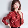 Elegante vrouwen polka dot blouses formele office dame strikje lange mouwen shirts mode chiffon tops 210520