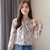 Autumn Long Sleeve Blouses Women Vintgae Floral Print Chiffon Shirts Loose Fashion Bow Blusas Mujer De Moda Tops 10549 210506