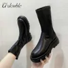 U-Double Merk Warm Dames Schoenen Mode Zwart Over The Knee Boots Dames Tight High Platform Dij Boots Winter Enkellaarzen Long Y0914