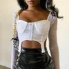 Summer Mesh Long Sleeve Tshirt Women Square Collar Y2k Corset Crop Top Sexy Backless Fairy Camis Ropa Mujer For Love 210517