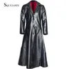 Cool Mężczyźni Single Breasted X-Long Trench Coat Skórzana Kurtka Wiatrówka Zima PU Skórzana Kurtka Biznes Męski płaszcz Trench 5XL 211009