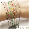 Link Bracelets Jewelrylink Chain 16add5Mm Width 2Mm Stainless Steel Candy Color Enamel Beaded Rope Ball Bracelet Suitable For Men And Women