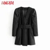 Tangada Mulheres elegante Black Blazer vestido com cinto manga longa estilo vintage fêmeas escritório senhora mini vestidos vestidos 6p20 210609