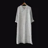 Johnature Vintage Print A-line Summer Dress Regular Full Sleeve Casual Mid-calf V-neck Chinese Style Linen Women Dress 210521