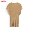 Tangada Kvinnor Sommar V Neck Sweater Kortärmad Damer Högkvalitativa Stickade Jumper Tops SW36 210609