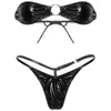 Bikinis Women Swimwear Strapless Mini Bra Top Thong G-string Lingerie Set Sexy Swim Suit Shiny Metallic Bikini Beachwear Women's