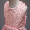 Pink Lace Girls Princess Dress For Kids Wedding Formal Evening Sleeveless Long Tail Gown Children Embroidery Pageant Vestidos Q0716