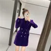 Purple Velvet Blazer Dress Women Fashion With Shoulder Pads Long Sleeve Mini Woman Elegant Office Ladies es 210519