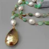 Y·YING Chrysoprase White Rice freshwater Pearl statement Necklace Heart Brushed Gold color Plated Pendant necklace 25"