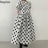 Polka dot klänning kvinnor lösa o neck puff ärm kvinnliga klänningar sommar mode ihålig ut pläterad vestidos 1c795 210422