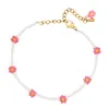 Beaded Strands GO2BOHO 2022 Summer Jewelry For Women Fashion Tiny Daisy Bracelets Pink Flower Braclet White Beads Handmade Pulseras Fawn22