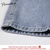 Yitimuceng kedja kvinnor jeans rakt full längd byxor våren hög midja denim bekväma casual kläder mode 210601