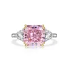 Quadrado gelo corte diamante chique laboratório rosa intenso criado anel de safira