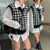 Pied de poule gilet femmes tricoté automne lâche coréen extérieur doux chaud pull gilet 210529