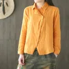 Johnature katoen shirts vintage blouses vrouwen massieve kleur doeken lente omlaag kraag met lange mouw knop casual shirts 210326