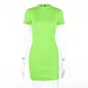 Spring Summer Short Sleeve Turtleneck Knitted Dresses Slim Elastic Mini Sexy Lady Bodycon Robe Party Club Dress 210517