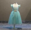 wholesale baby girl lace puff sleeve tulle dress elegant children mid-calf with rhinestone waistline 5pcs/lot 210529