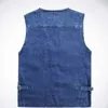 Denim Blue Outdoor Cargo Vest Gilet Uomo Brand Casual Multi Pocket Zipper Mens Jean Gilet per la pesca Pography 210522