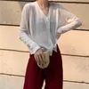 Cardigan camisa mujeres tops coreano manga larga cardigan verano tops v cuello fino tejido protector solar camisa suéter blusas mujer e600 210426