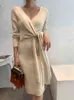 Chaud tricoté Style coréen automne solide robes pull épais 2021 hiver Pollover robe pull femmes femme abricot gris robe G1214