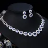 Earrings & Necklace Pera Exclusive Design Royal Blue Cubic Zirconia Round Circle Link Choker Women Wedding Party Jewelry Set For Bride J335