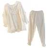 Delicate Soft Cotton Women's Casual White Bow Vintage Princess Royal Pajamas Sets Female Loose Cute Sleepwear Plus Size Nighty 210809