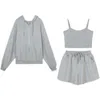 Loungewear Women 3 Pieces Summer Sleepwear Ensembles De Pyjama Nightgown Suits with Shorts Home Wear Roomware 210928