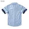 프로모션 세일 어린이 셔츠 캐주얼 솔리드 코튼 반팔 소년 셔츠 4-12 년 동안 학생들은 학교 210713에서 착용