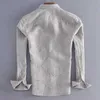 男性春と秋のファッションストライプリネンシャツ男性カジュアル長袖最高品質の流体スリムフィット基本的な輸入服210626