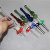 Tubi di narghilè da 14 mm con nettare di vetro Mini fumatori con punte in acciaio inossidabile Unghie al quarzo concentrato Dab Straw Pipe Wax Dabber Tools