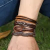 12 pièces ensemble corde tressée à la main multicouche en cuir bracelets à breloques pour hommes femmes fille réglable Punk bracelet bijoux 6971199