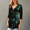 Plus Size 4xl 5x Pullovers Blouse shirt Boho Print Lace Splice Women's Tops V-neck Loose Casual Summer Female Tee Shirt 210326