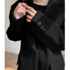 Black Woolen Suit Jacket For Women Autumn winter Vintage Casual Loose Heavy Wool Suits Blazer Outwear 210608