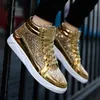 Mode m￤n st￶vlar hi-top l￤der martin boot strass god kvalitet svart guld silver utomhus gl￤nsande skor storlek 39-45 f￶r m￤n