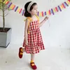 Summer Cute Baby Girls Grid Braces Sleeveless Dresses Kids Girl Princess Clothing Casual Fashion 210521