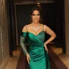 Arapça 2022 Plus Boyut Aso Ebi Hunter Yeşil Seksi Balo Elbiseleri Kılıf Yüksek Bölünmüş Akşam Formal Parti İkinci Resepsiyon Nedime Doğum Günü Elbise