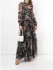[Deat] Bohemian Tatil Fener Uzun Kollu Ahşap Kulak Kenar Baskı Ekran Elbise Etek Kadın İlkbahar ve Yaz 210527
