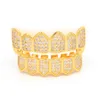 NIEUWE Diamond Grills 18KT verguld volledig Iced Out Micro Pave CZ boven- en onderkant gezicht mondgrills voor vampiertanden Cosplay Hip Ho8496089