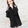 European and American Children Short Sleeve Dress Black Flare Girl Princess Big Size Clothes E1342 210610