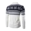 Herfst Winter Warm Kerst Trui Mannen Mode Gedrukt Enkele Breasted Knit Cardigan Casual Stand Collar Mens 210812