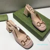 Luxury-Woman Dress Shoes Designer äkta lädermulor damer höga klackar skor klassisk kvinna mid-heel slingback med pump