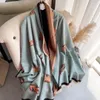 2021 hiver couverture chaude bufanda écharpe de cachemire double face femelle châles élégant floral wrap hijab pour dames d'automne stoles