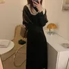 Women French Retro Solid Dress Velvet Loose Gentle Short Sleeves Elegant Long Chic Female Fashion Clothe 210525