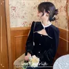 Vintage Black Dress Kvinnor Casual Evening Party Dress Korean Spring Slim Långärmad Sexig Knapp Klänning Kvinna 210521