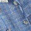 Zevity Women Vintage Plaid Texture Tweed Blazer di lana Cappotto Office Ladies Abiti a maniche lunghe Capispalla femminile Chic Top CT699 210603