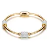 Fancy 18K Vergulde Magnetische Clasp Roestvrijstalen Bangle Micro Pave Round Charm Armband